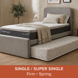 Holly Bedframe with Ashton Comfy Mattress upholstered in gray fabric with Pull-Out Mattress