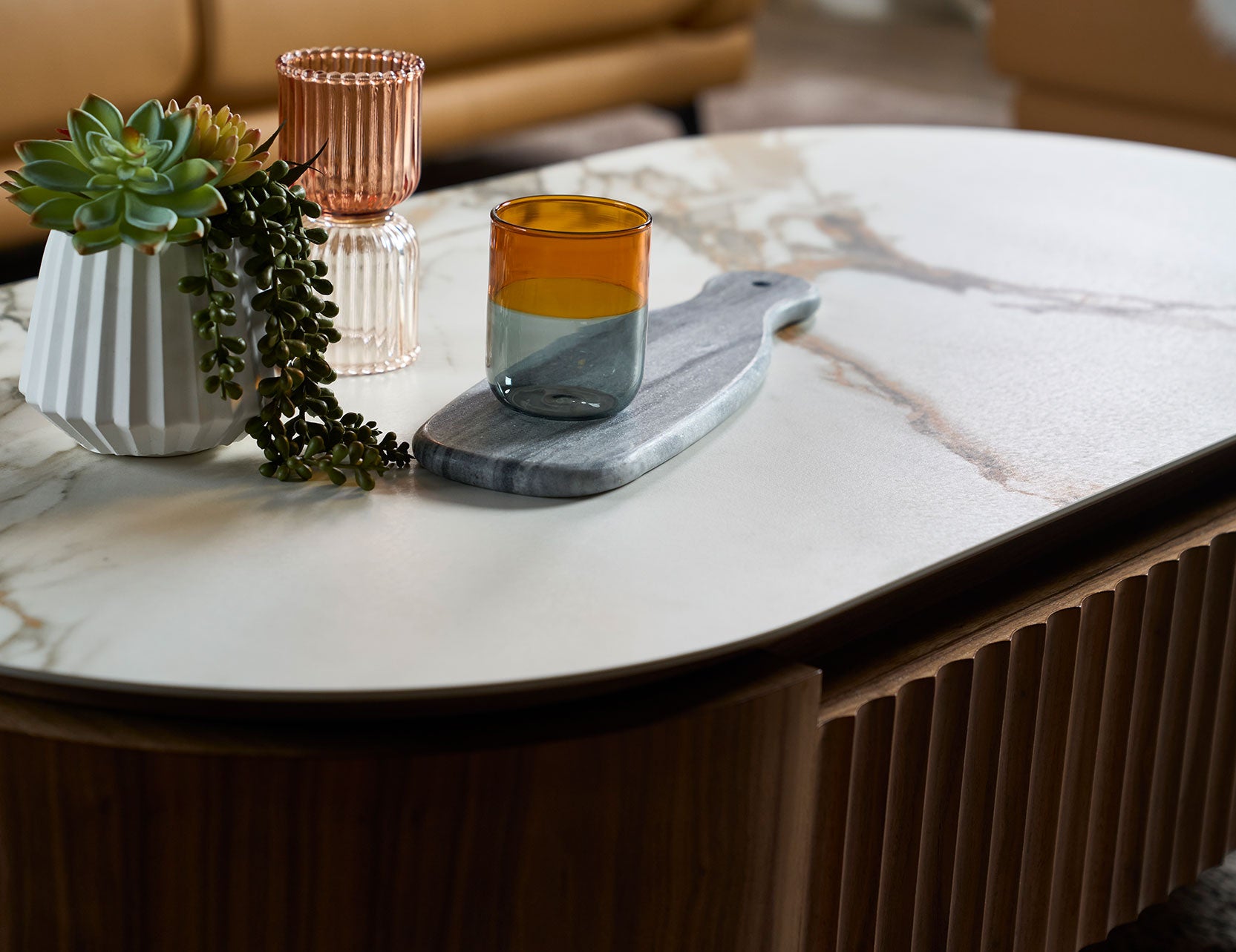 Fluto coffee table with a sculpted base design