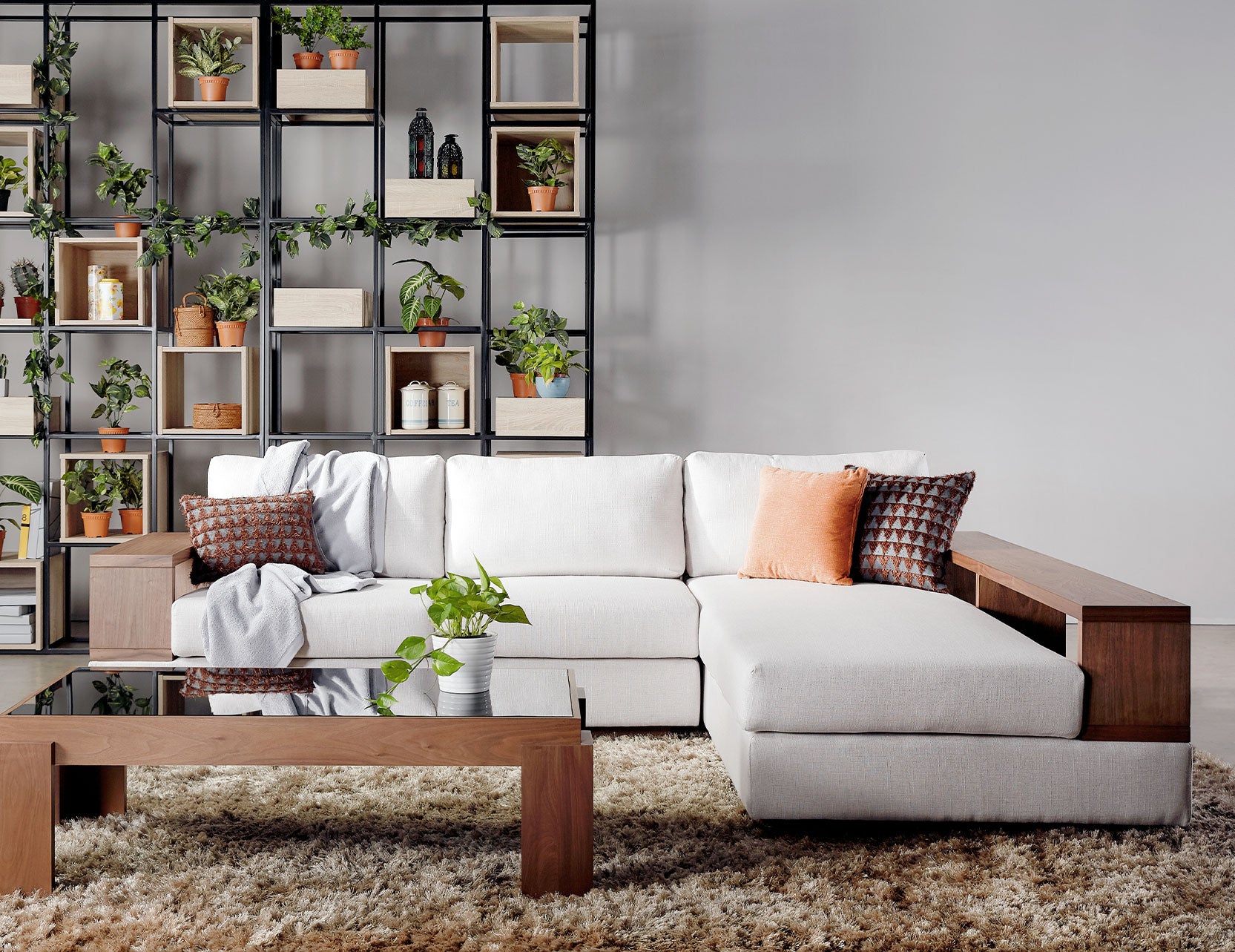 Elda fabric sofa shown from an alternate angle