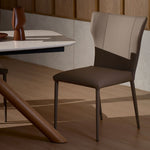 Foil leather dining chair featuring a sleek contemporary form