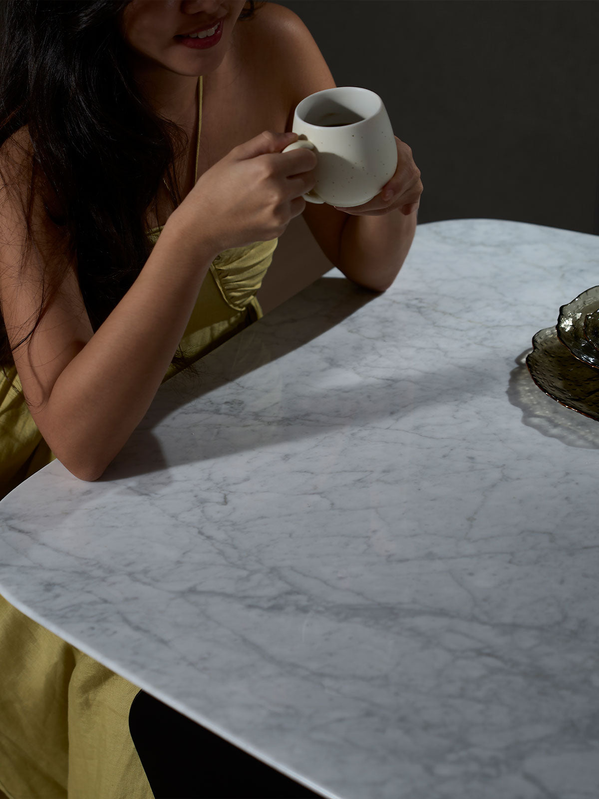 Quartz dining table close up highlighting surface detail