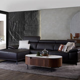Kof leather sofa shown from an angled perspective