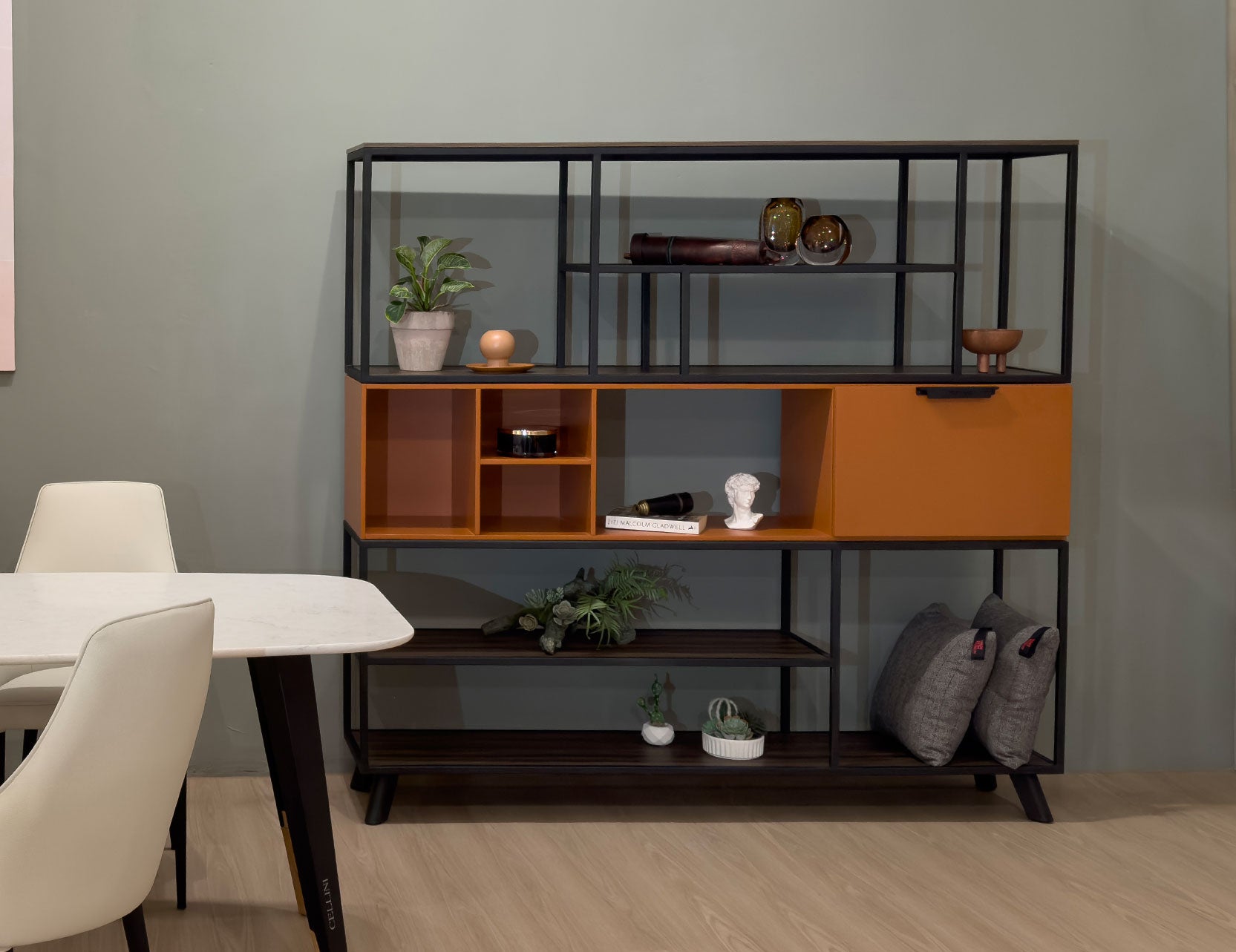 Nero display cabinet styled in a contemporary space