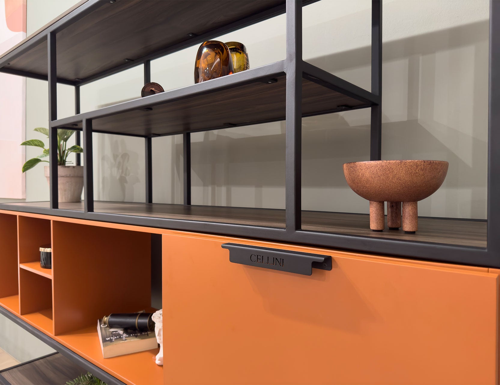 Nero display cabinet shown from an alternate view