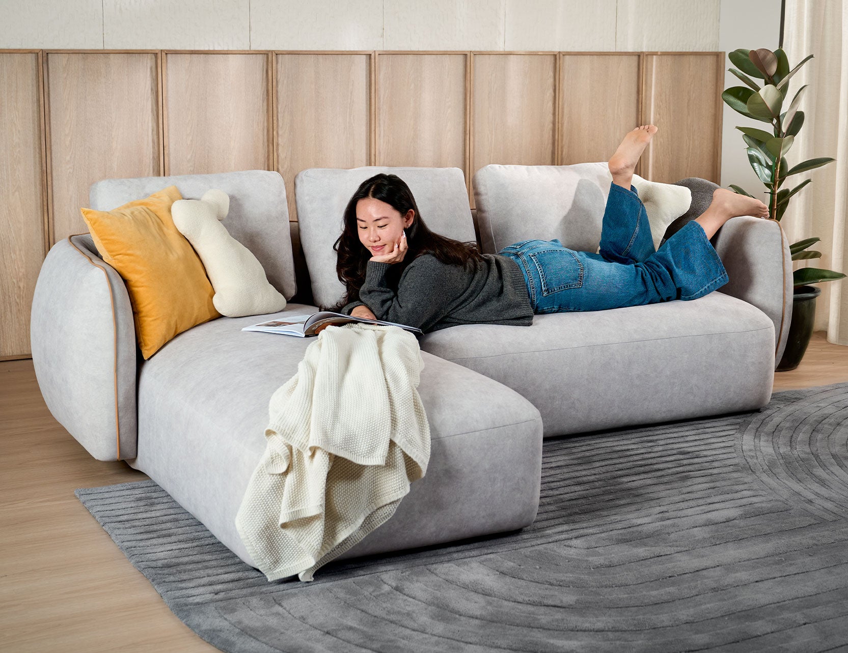 Rond fabric L shape sofa styled for everyday living